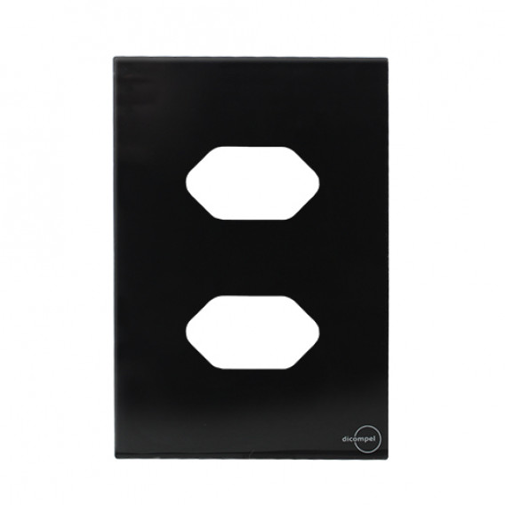 Placa p/ 2 Tomadas Separadas 4x2 - Novara Glass Preto Grafite